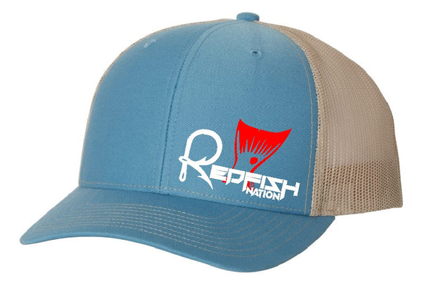 Redfish Nation Logo Trucker Cap - Columbian Blue/Grey