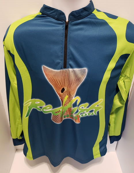 1/4 zip Redfish Nation Performance Long Sleeve Shirt - Blue/Lime Green - 22NOV