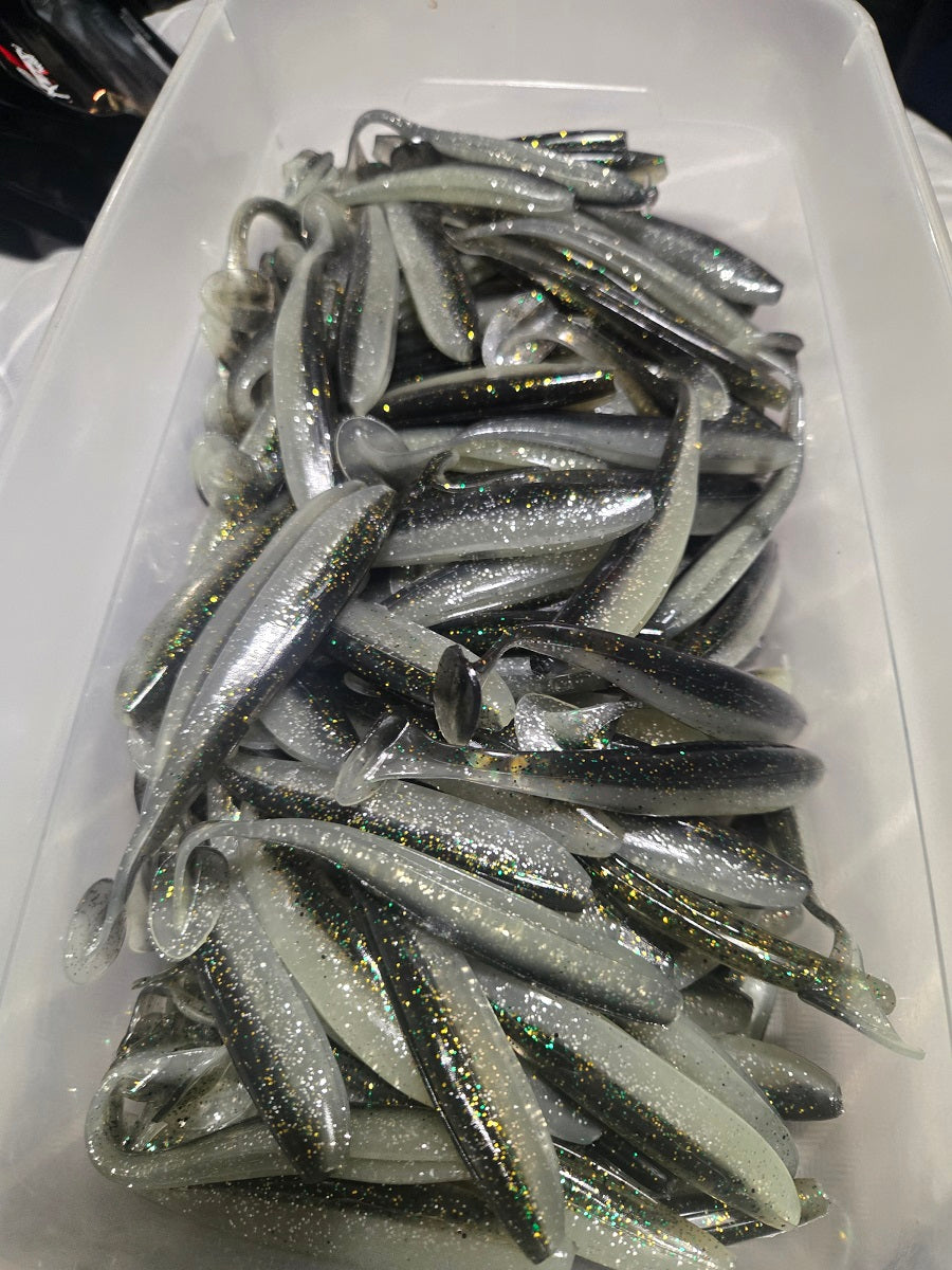 Soft Plastic Paddle Tail Lures 4 3/4"  -  Slim Shady - Black - Silver