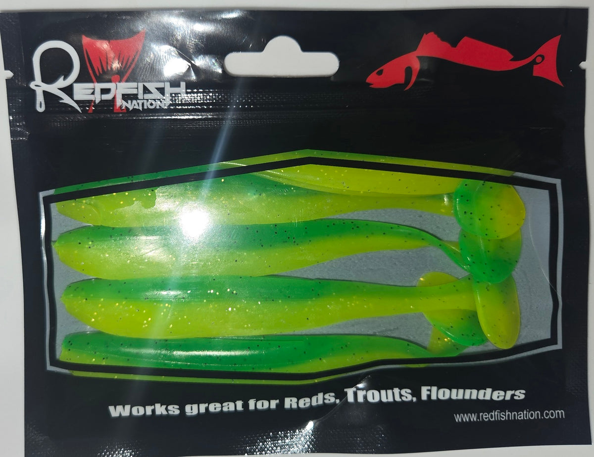 Soft Plastic Paddle Tail Lures 4 3/4" - Slim Shady - Green / Yellow