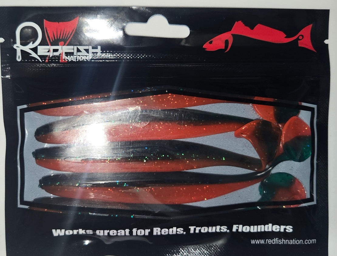 Soft Plastic Paddle Tail Lures 4 3/4"  - Slim Shady - Red / Green
