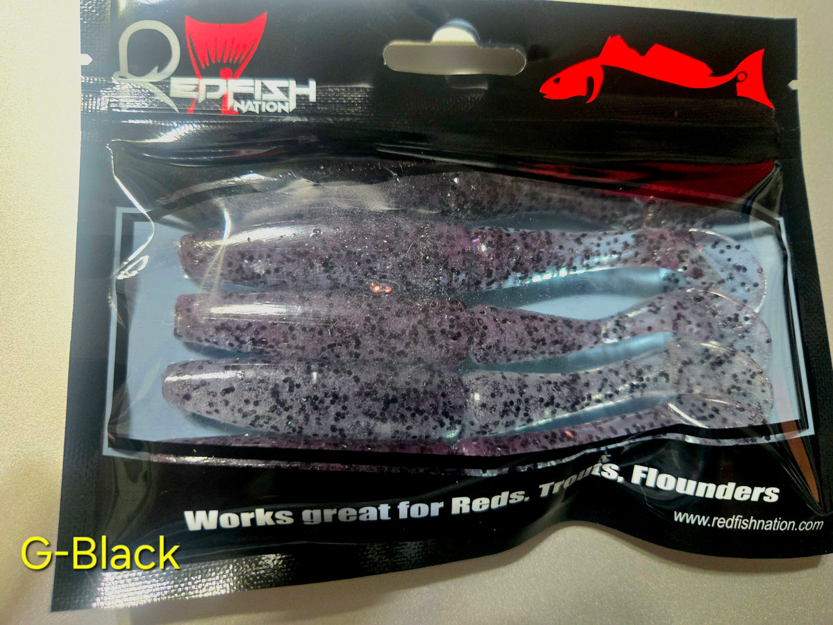 Redfish Nation 4" Split Body Paddle Tail Soft Plastic Lure - Black Glitter