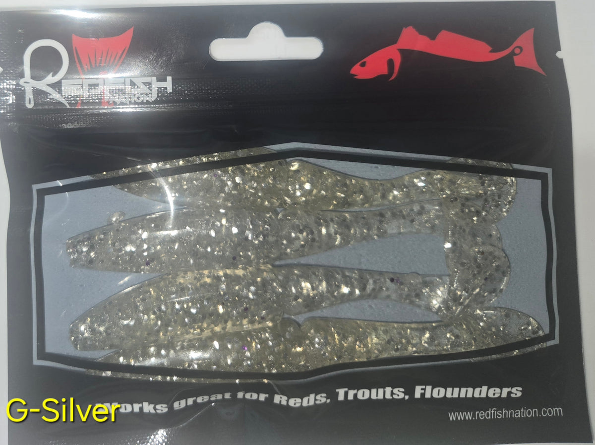 Redfish Nation 4" Split Body Paddle Tail Soft Plastic Lure - Silver Glitter