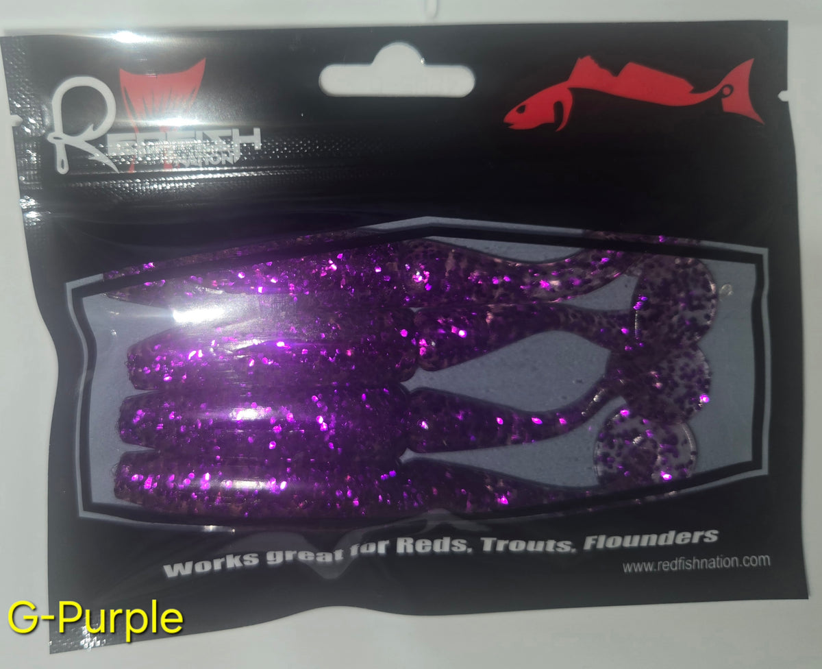 Redfish Nation 4" Split Body Paddle Tail Soft Plastic Lure - Purple Glitter