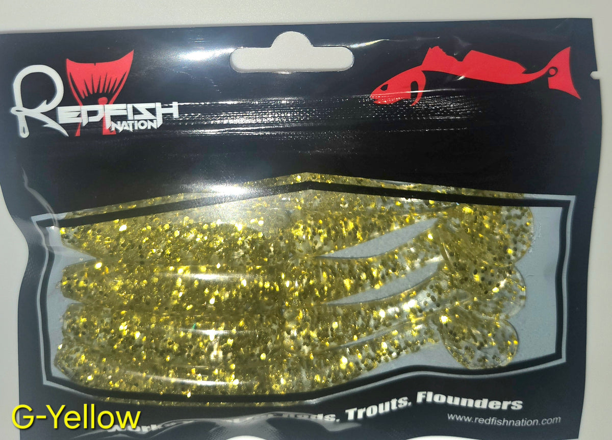 Redfish Nation 4" Split Body Paddle Tail Soft Plastic Lure - Yellow Glitter
