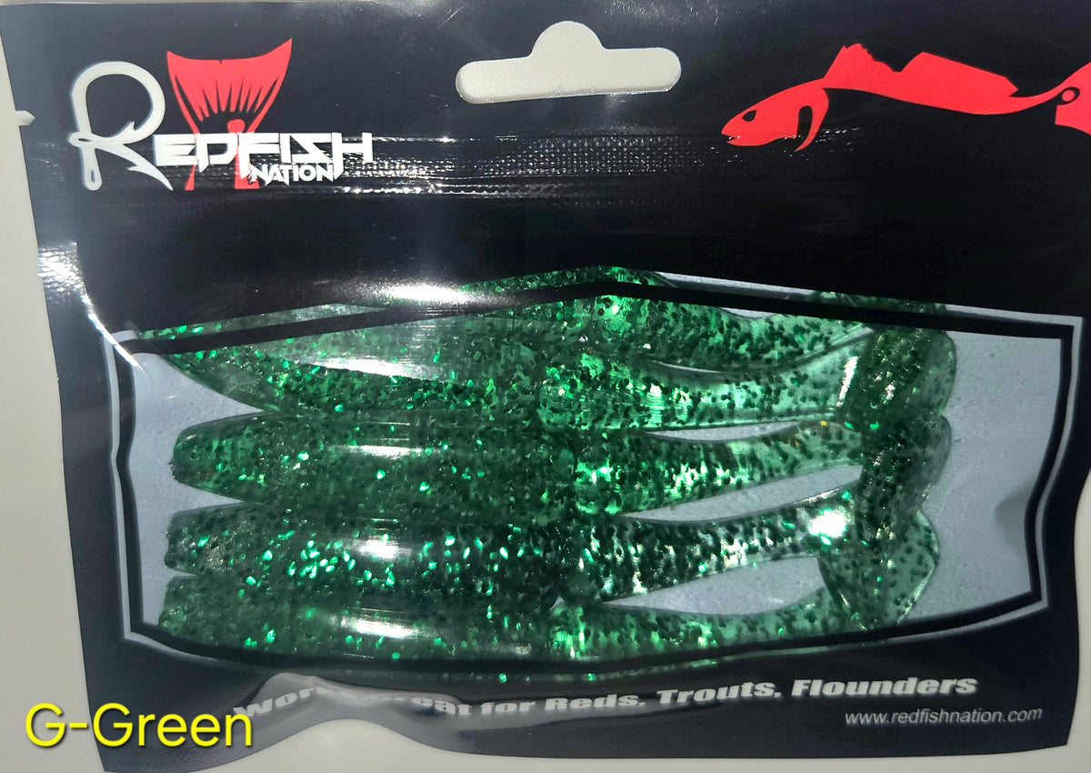 Redfish Nation 4" Split Body Paddle Tail Soft Plastic Lure - Green Glitter