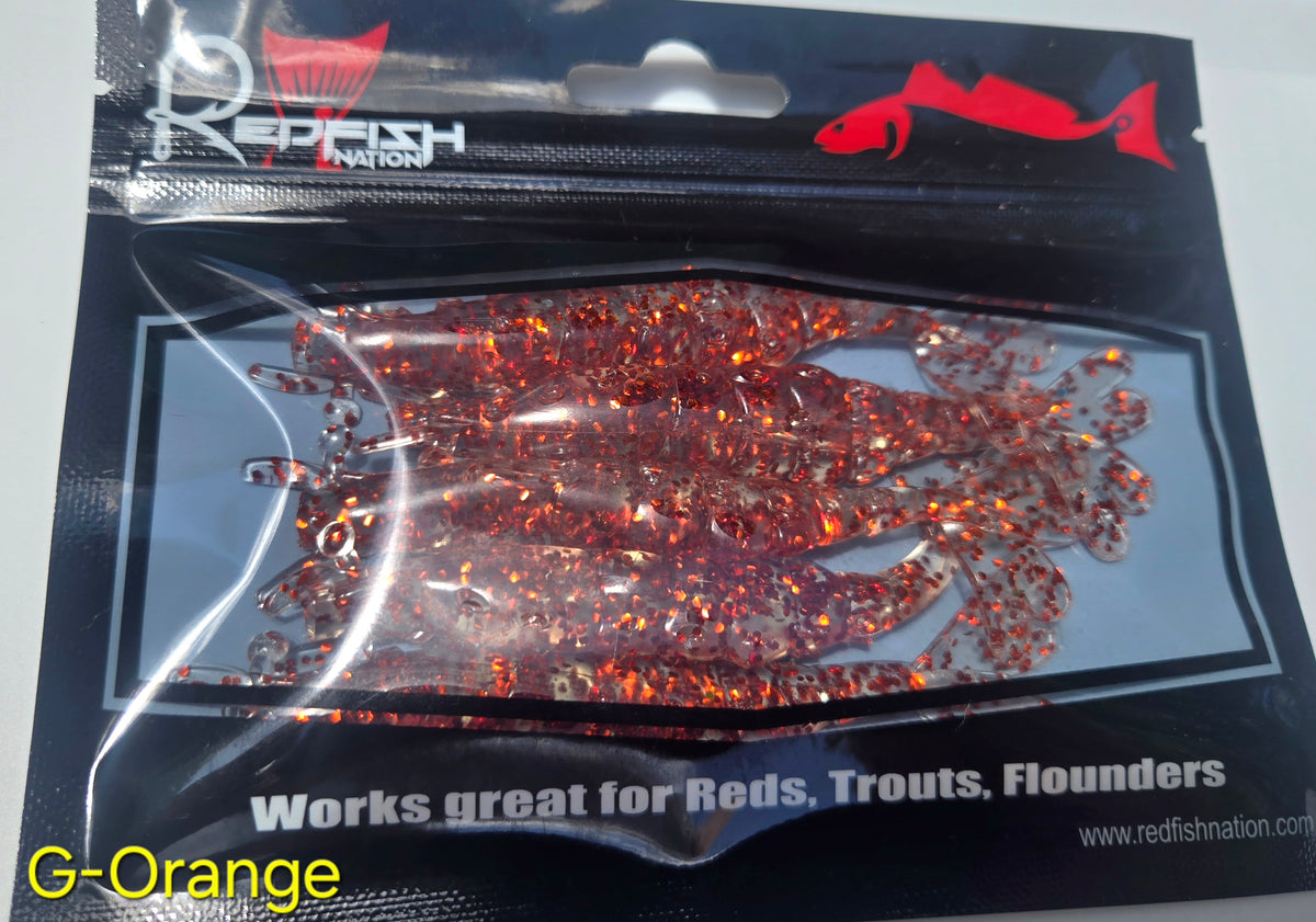 Redfish Nation 4" Soft Body Shrimp Soft Plastic Lure - Orange Glitter