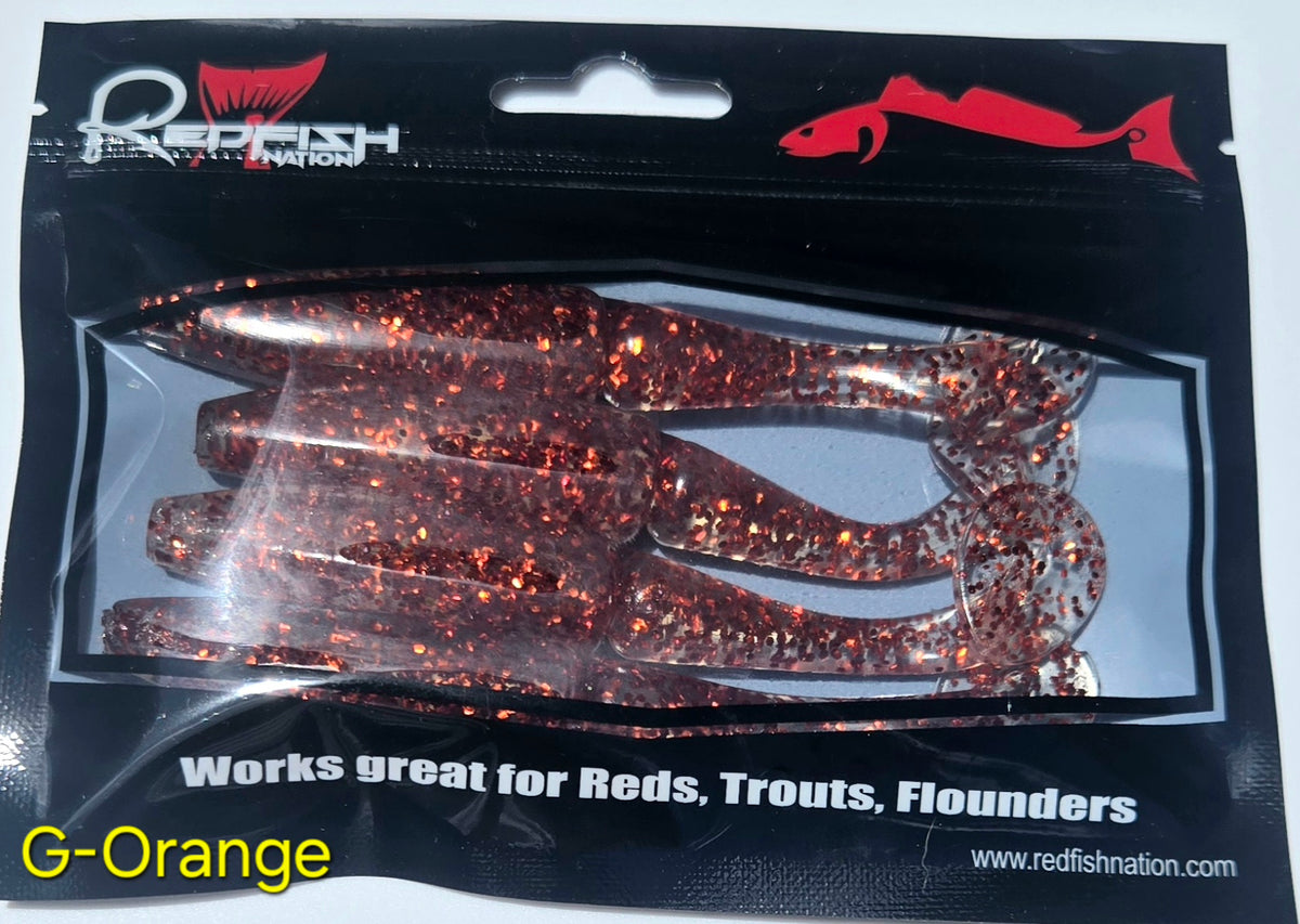 Redfish Nation 4" Split Body Paddle Tail Soft Plastic Lure - Orange Glitter