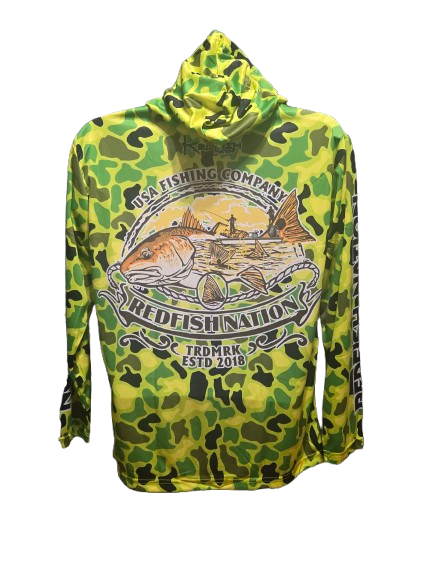 Redfish Nation Performance Redfish Shirt Original Camo Lime Green