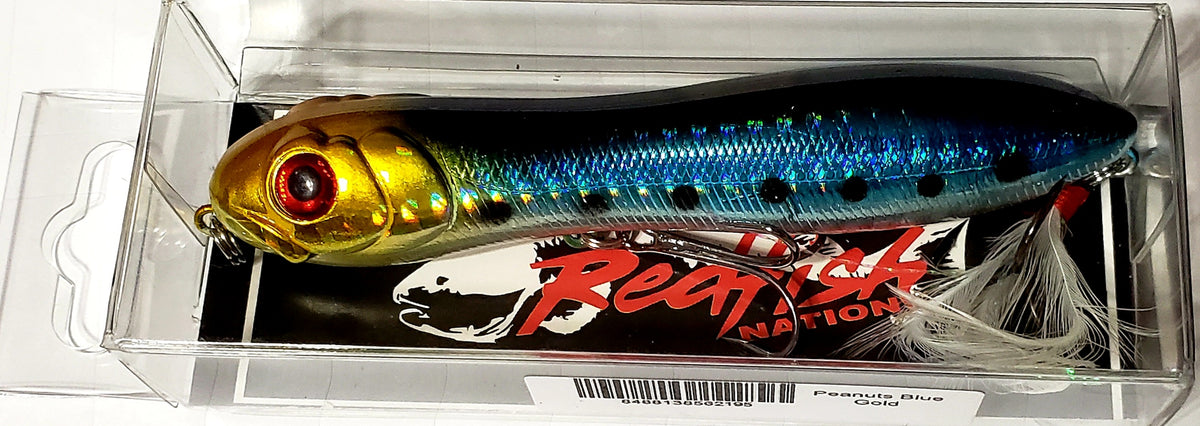 4" Peanut Blue and Gold Head Design top water lure