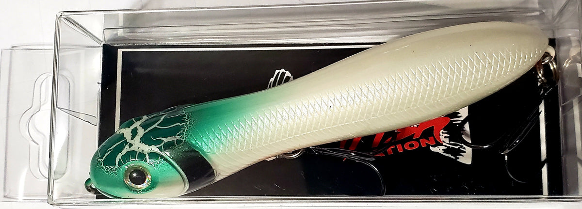 Peanut Lighte Blue cracked  top, orange bottom -  top water lure