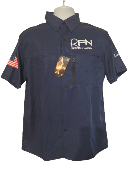 Button Up Pro Redfish Nation Performance Shirt Navy Blue