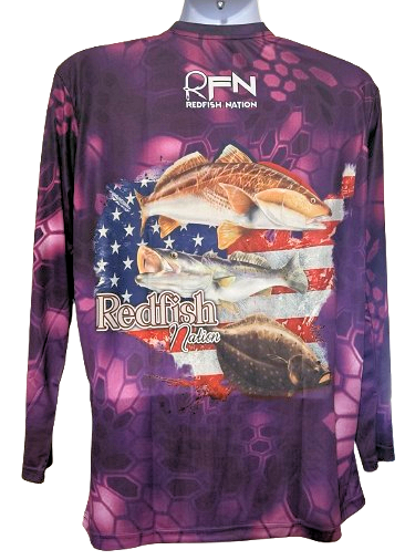 Redfish Nation Purple Camo performance shirt. 2025 edt.