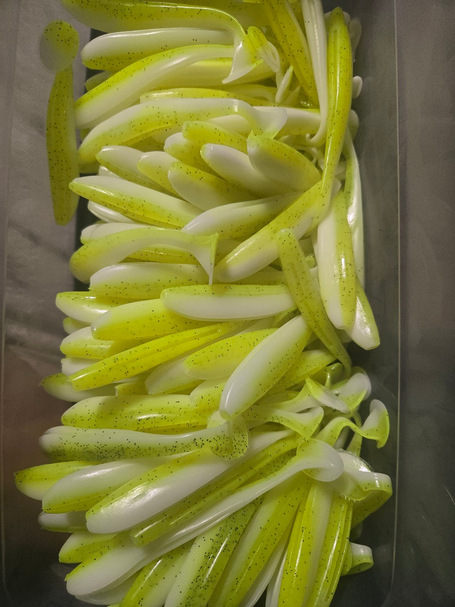 Soft Plastic Paddle Tail Lures 4 3/4"  -  Slim Shady - Yellow / White