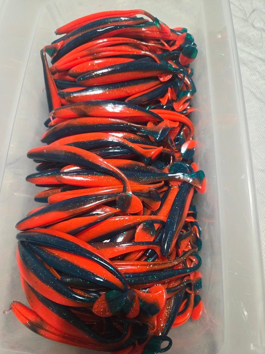 Soft Plastic Paddle Tail Lures 4 3/4"  - Slim Shady - Red / Green