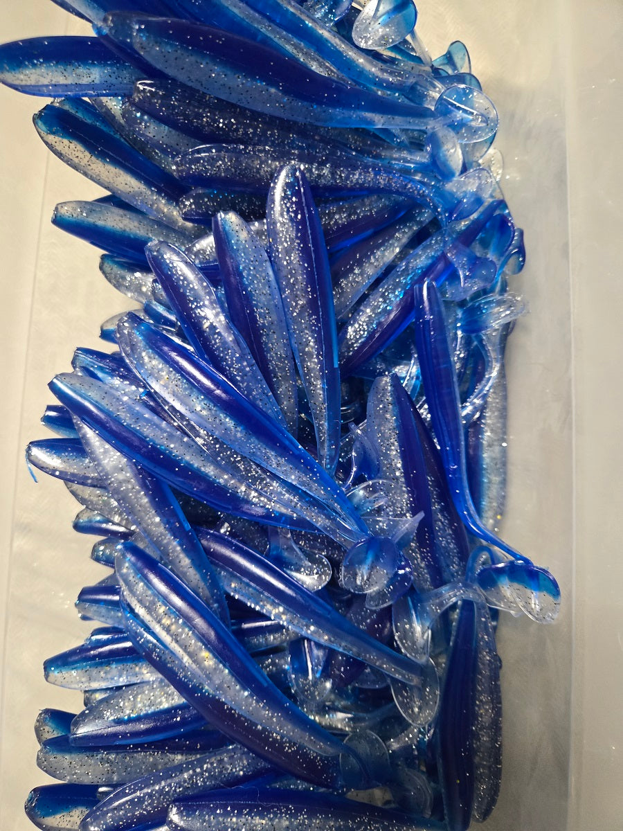Soft Plastic Paddle Tail Lures 4 3/4"  - Slim Shady -  Blue Silver