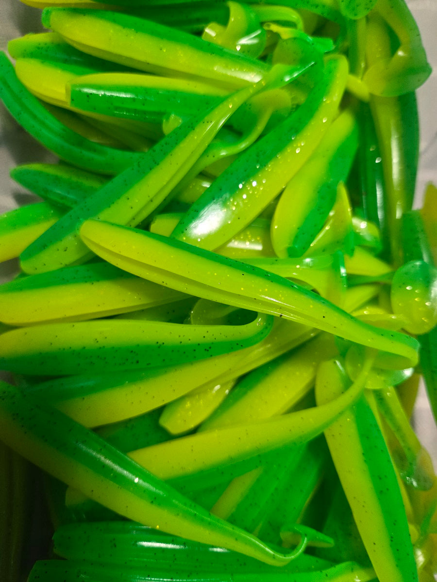 Soft Plastic Paddle Tail Lures 4 3/4" - Slim Shady - Green / Yellow