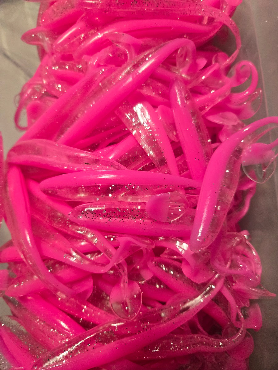 Soft Plastic Paddle Tail Lures 4 3/4"  -  Slim Shady - Pink Silver