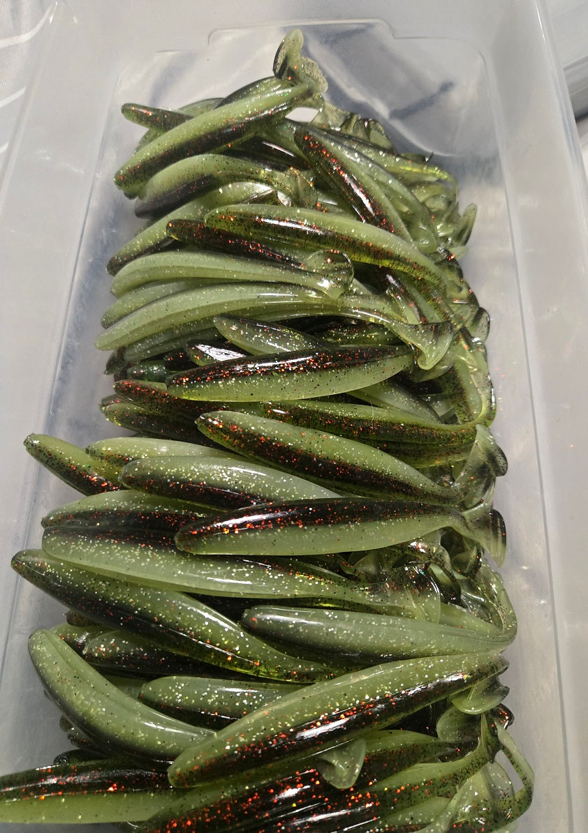 Soft Plastic Paddle Tail Lures 4 3/4"  -  Slim Shady - Black - Green