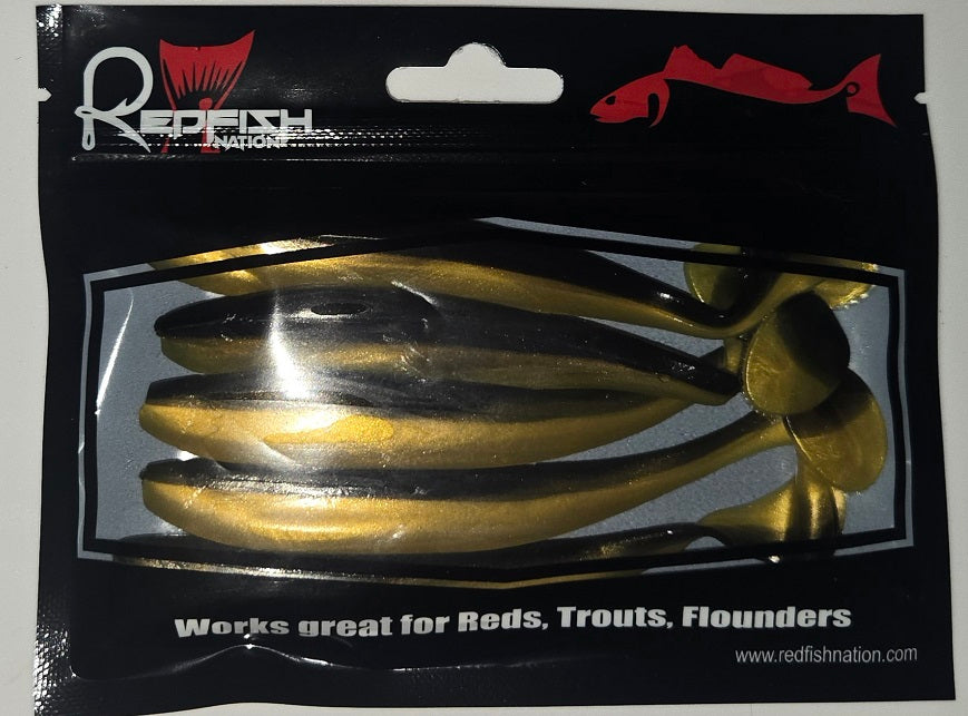 Soft Plastic Paddle Tail Lures 4 3/4"  -  Slim Shady - Black / Gold