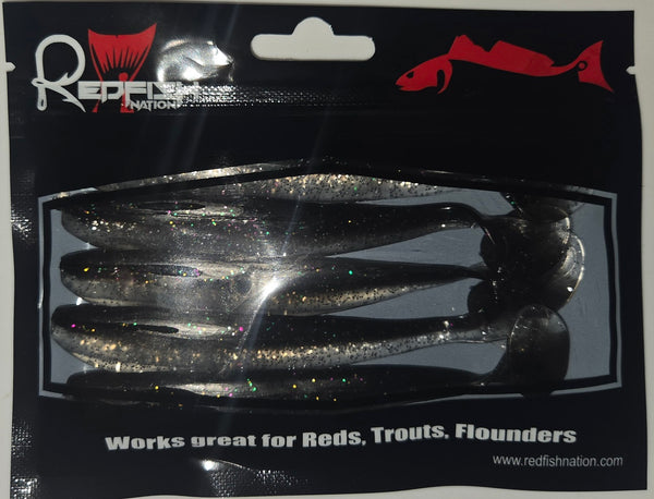 blackfish fish plastic lures Soft Plastic Paddle Tail Lures 4 3/4" - Slim Shady - Black