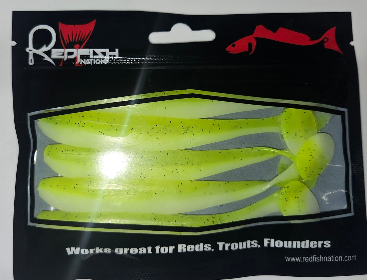 Soft Plastic Paddle Tail Lures 4 3/4"  -  Slim Shady - Yellow / White
