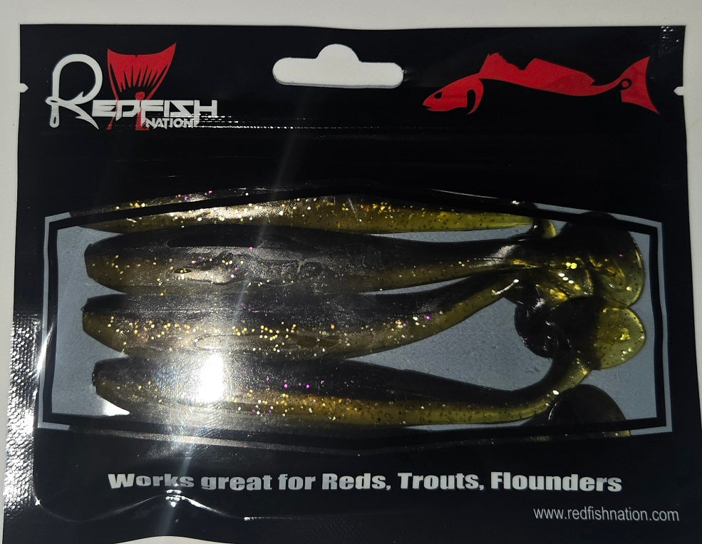 Soft Plastic Paddle Tail Lures 4 3/4" - Slim Shady - Black - Clear Gold