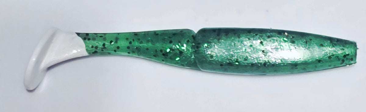 Redfish Nation 4" Split Body Paddle Tail Soft Plastic Lure - Green White Tail