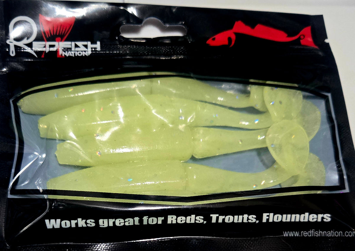 Redfish Nation 4" Split Body Paddle Tail Soft Plastic Lure - Natural Glow