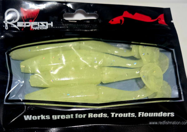 Redfish Nation 4" Split Body Paddle Tail Soft Plastic Lure - Natural Glow