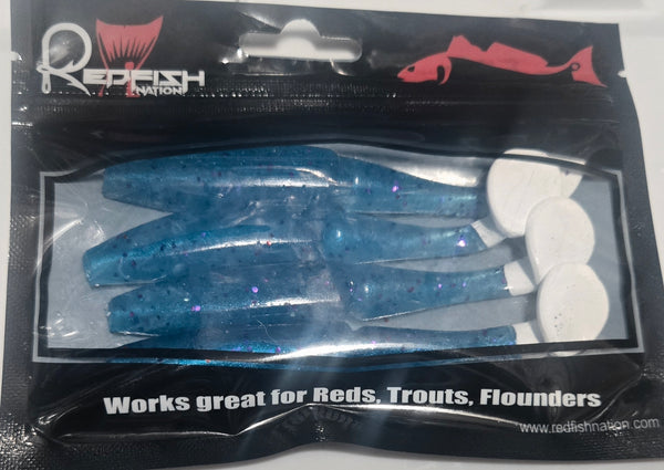 Redfish Nation 4" Split Body Paddle Tail Soft Plastic Lure - Blue white Tail