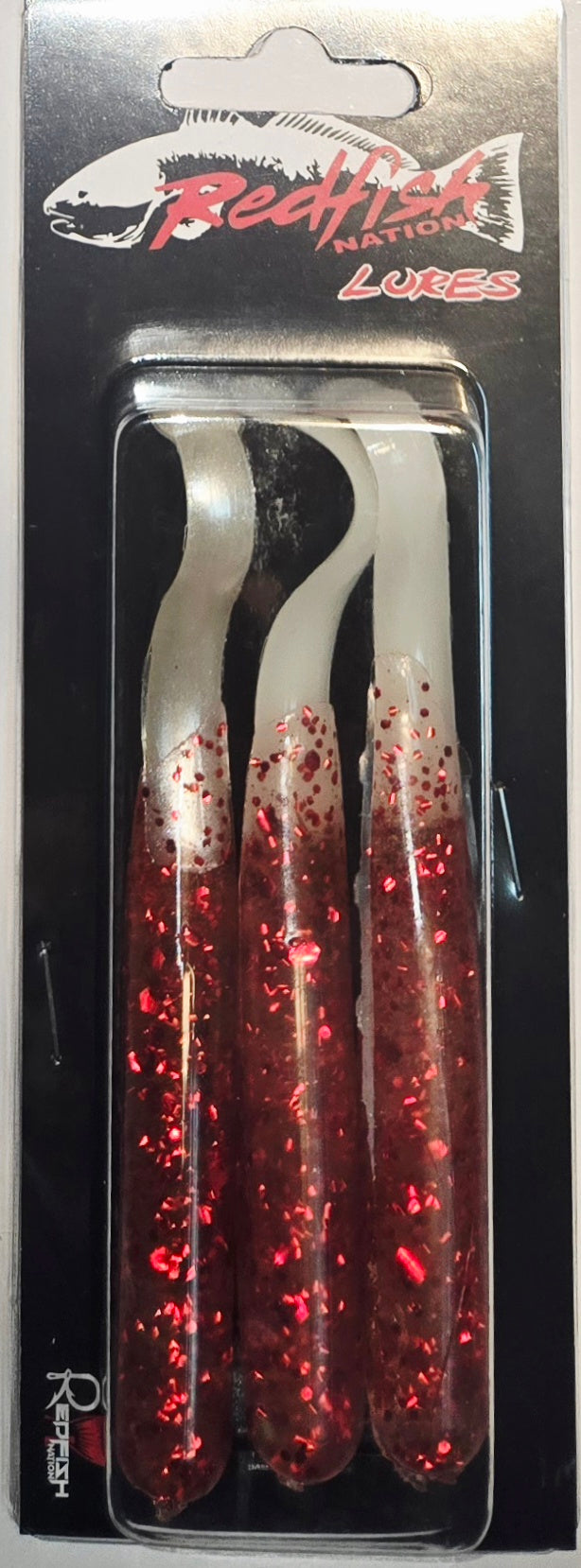 Wacky Tail Paddle Fishing Lure - Sparkling Red / White Tail