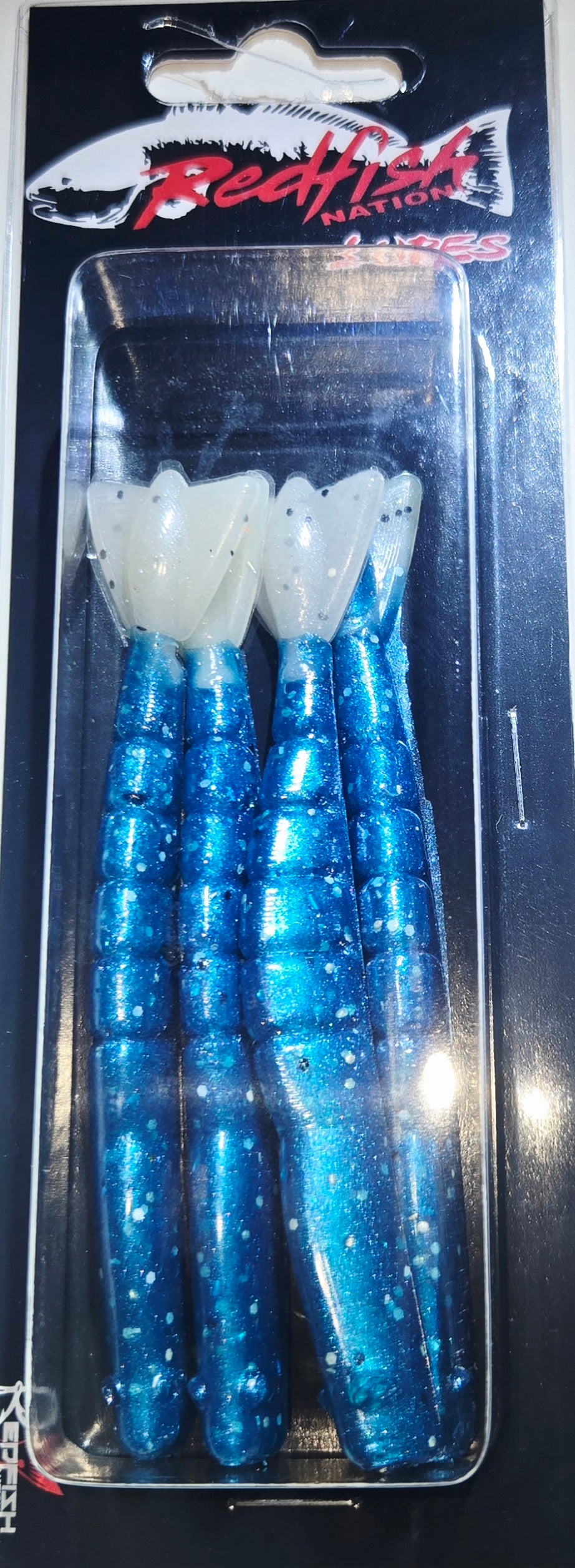 Redfish Nation 4" Shrimp Tail Soft Plastic Lure - POC - Blue / White tip