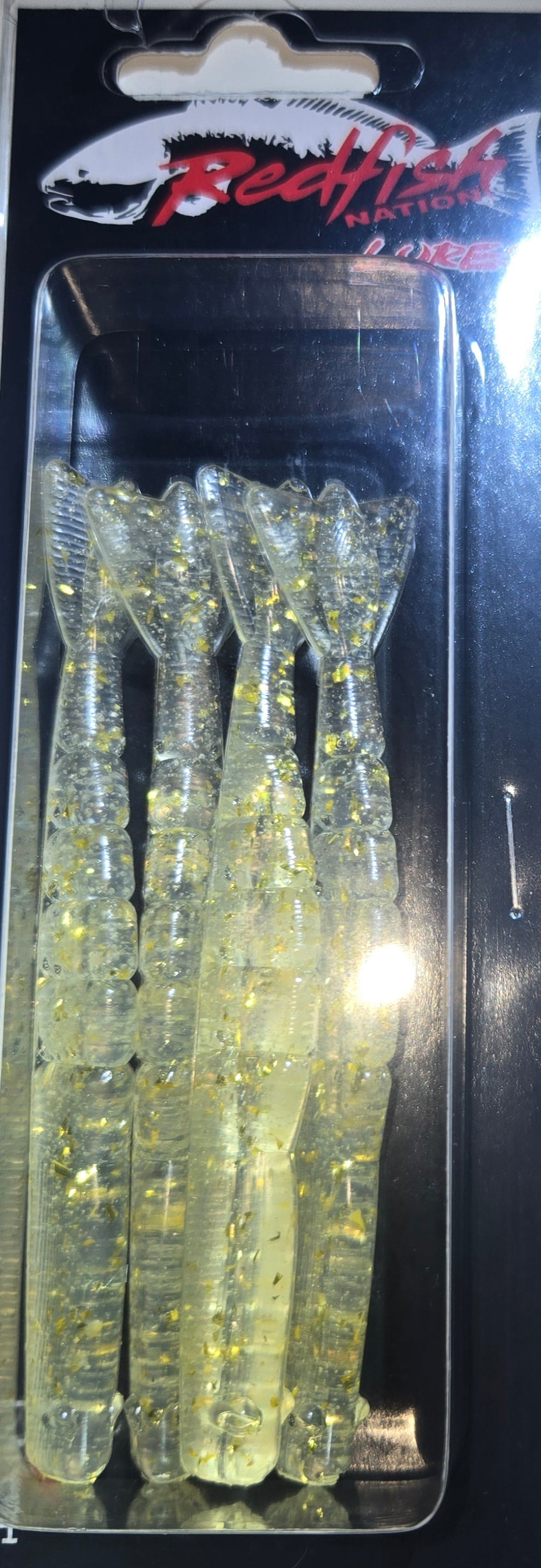 Redfish Nation 4" Shrimp Tail Soft Plastic Lure - Clear w Gold flakes