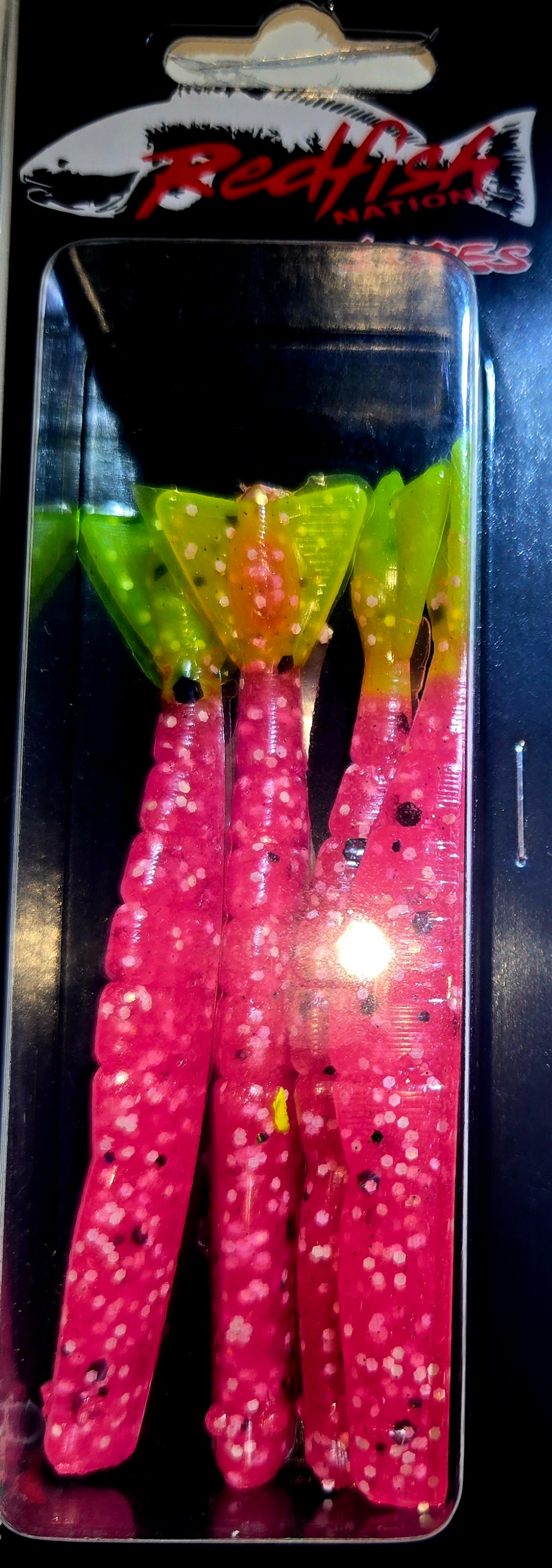 Redfish Nation 4" Shrimp Tail Soft Plastic Lure - POX - Pink / Chartreuse Tail