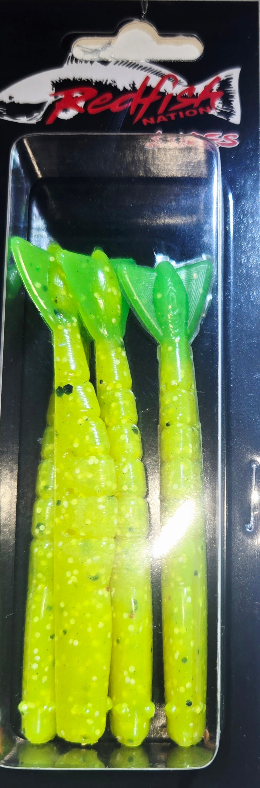 Redfish Nation 4" Shrimp Tail Soft Plastic Lure - POX - Chartreuse - Green Tail