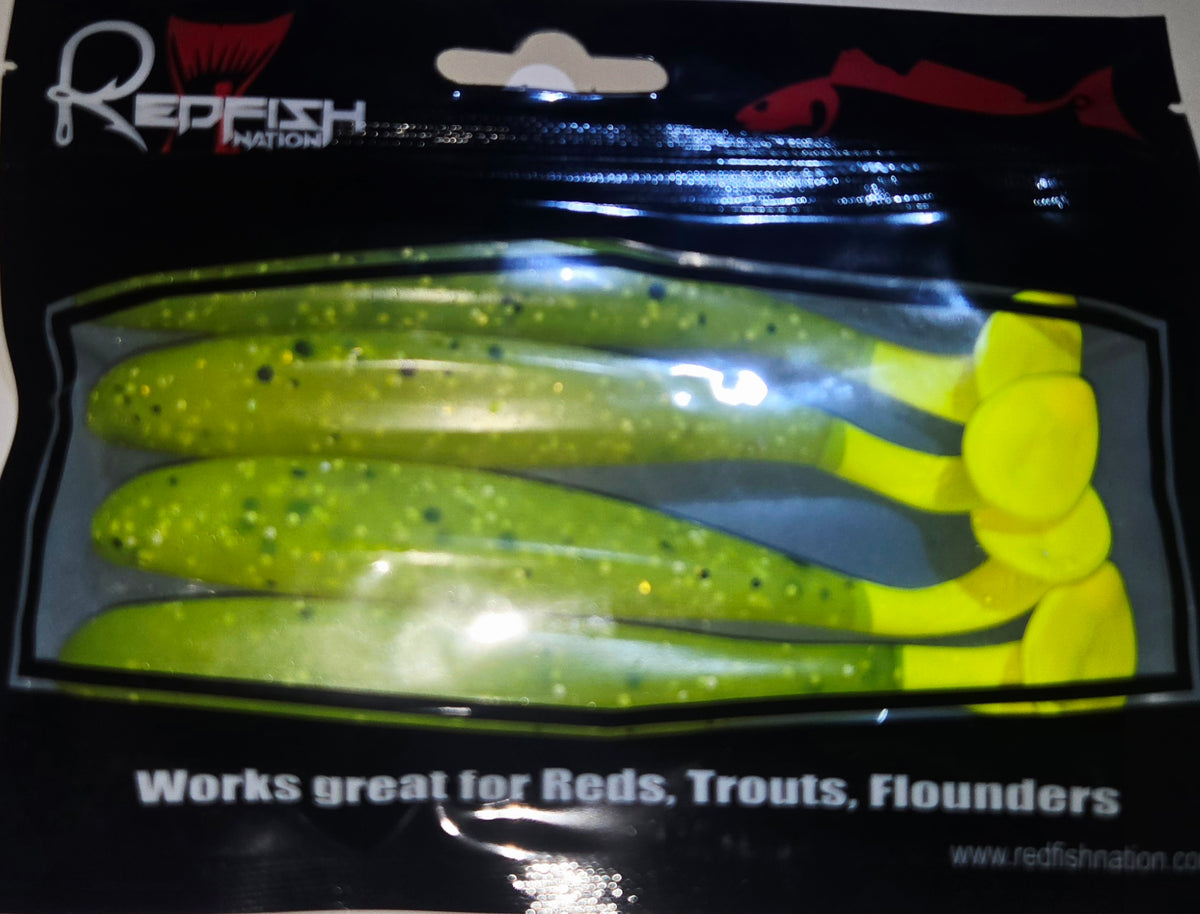 Soft Plastic Paddle Tail Lures 4 3/4" - Slim Shady - POX - Yellow / Chartreuse Tail