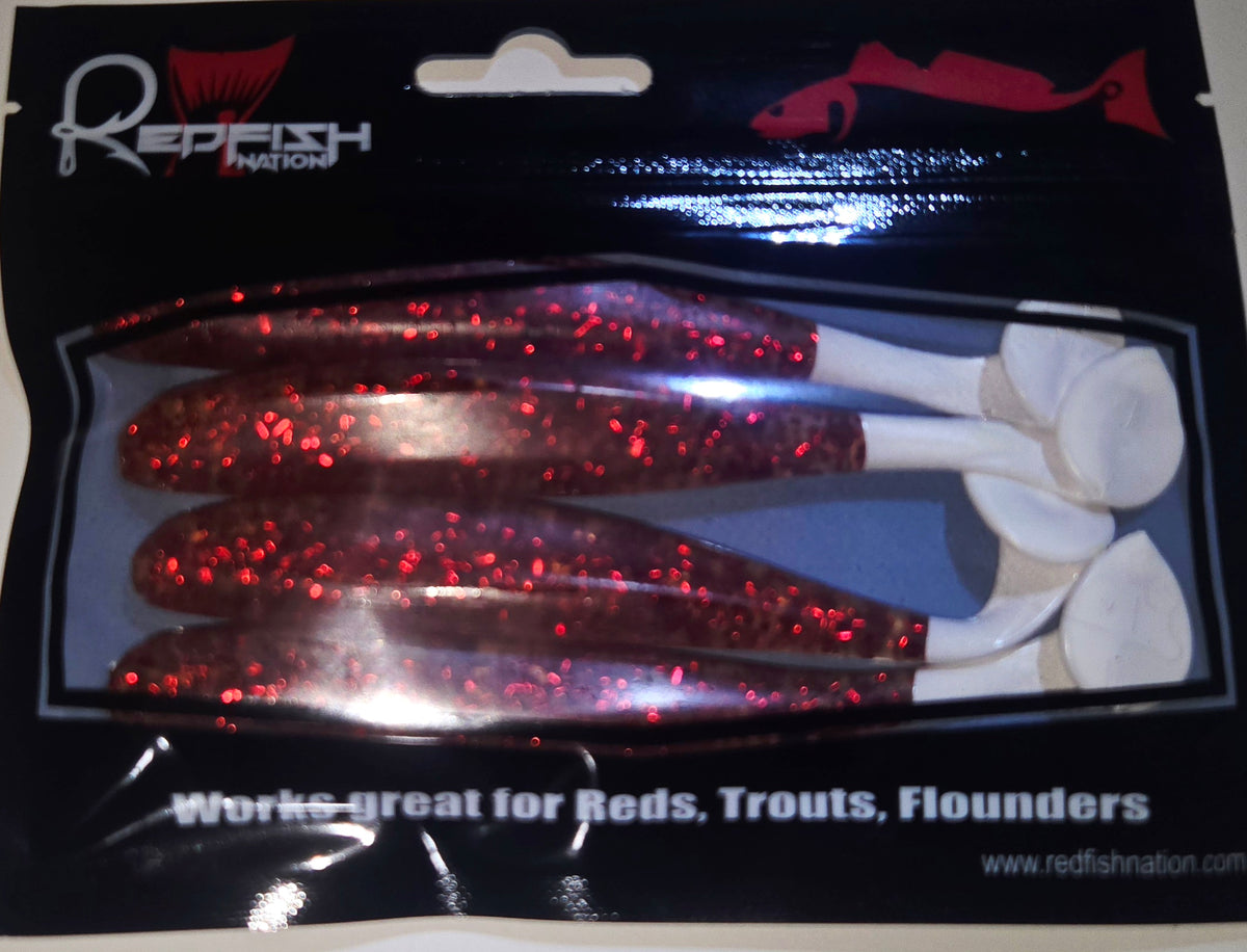 Soft Plastic Paddle Tail Lures 4 3/4" Slim Shady - G-Red - White tail