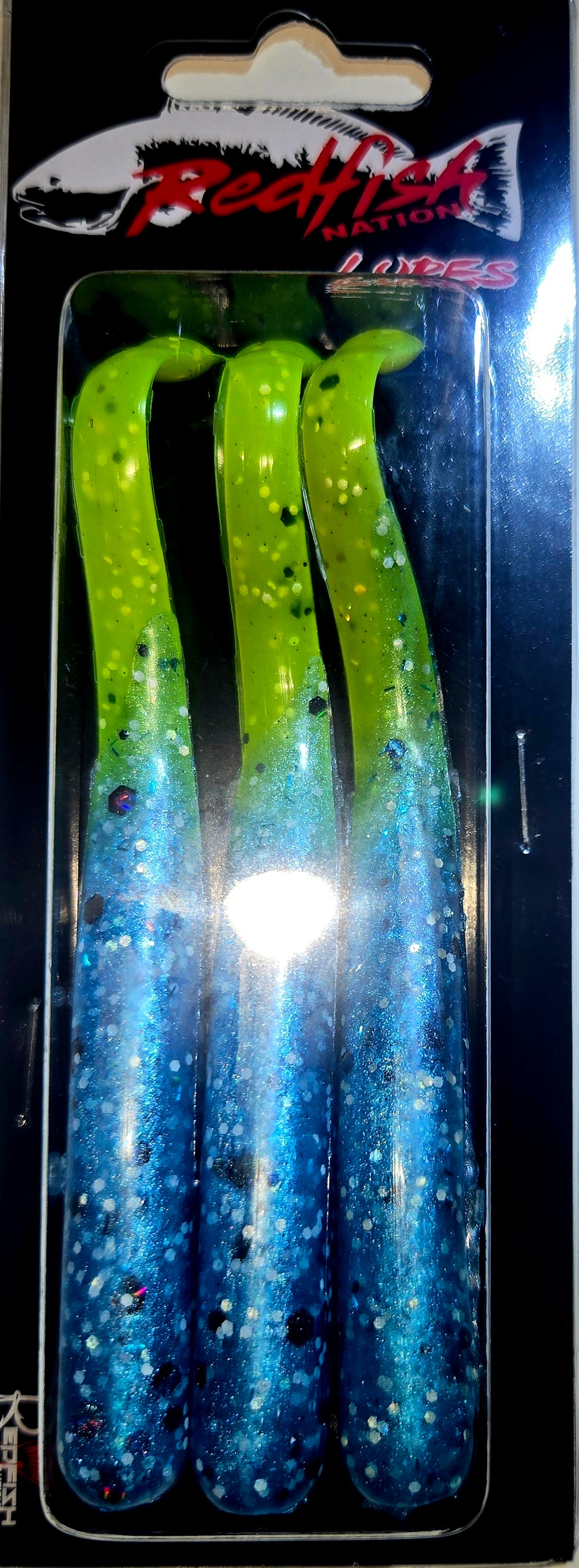 Wacky Tail Paddle Fishing Lure - POX - Blue - Chartreuse Tail