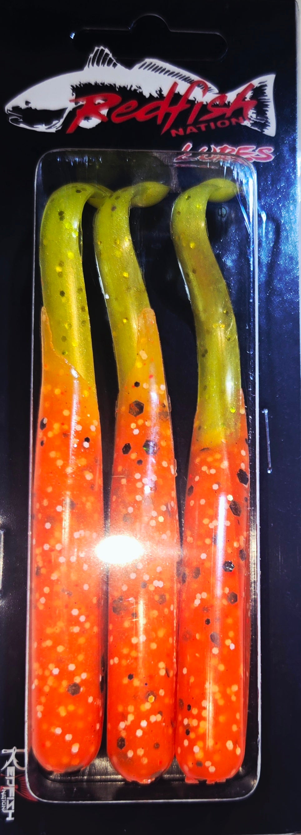Wacky Tail Paddle Fishing Lure - POX - Orange - Chartreuse Tail