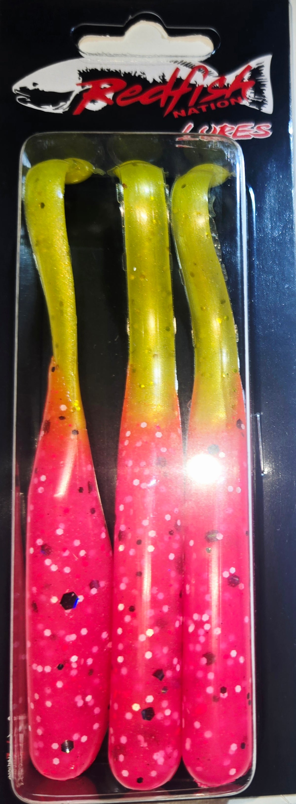 Wacky Tail Paddle Fishing Lure - POX - Pink - Chartreuse Tail