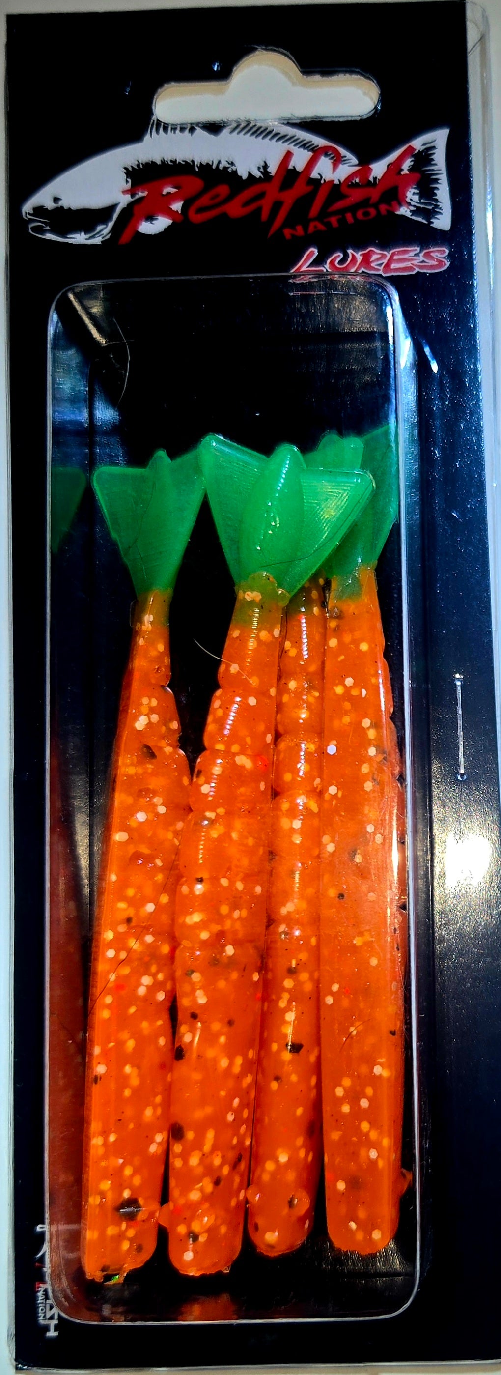 Redfish Nation 4" Shrimp Tail Soft Plastic Lure - POX - Orange - Green Tail