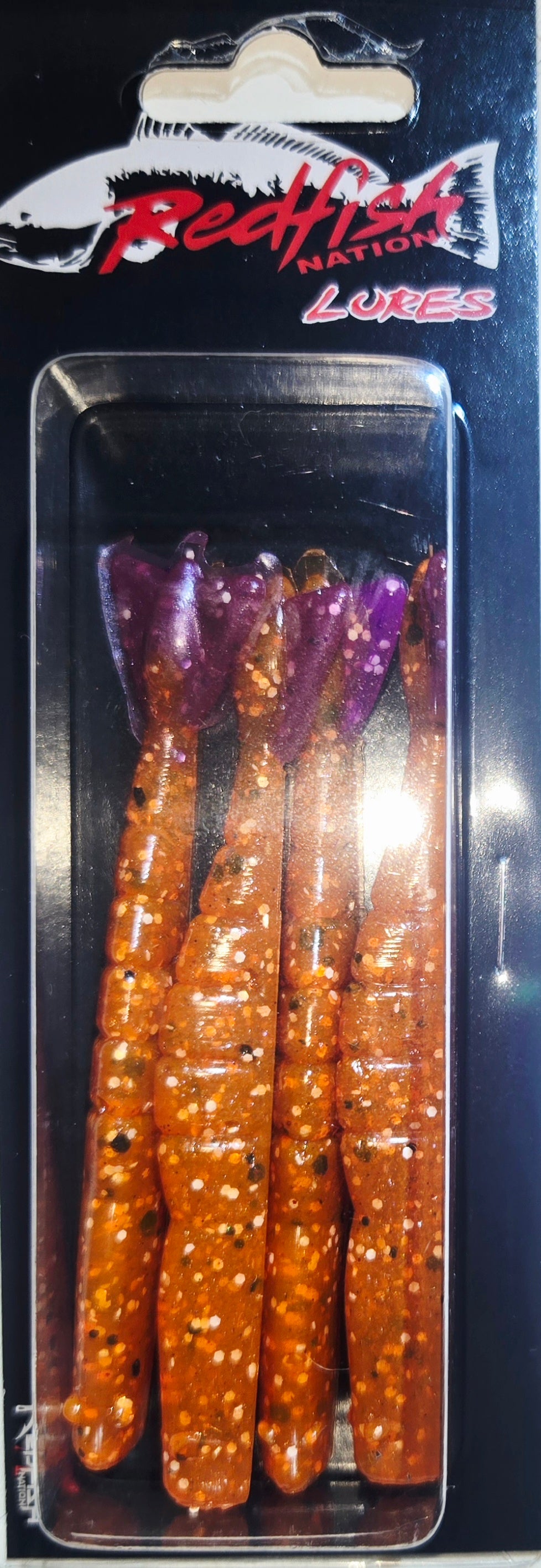 Redfish Nation 4" Shrimp Tail Soft Plastic Lure - POX - Brown - Purple Tail