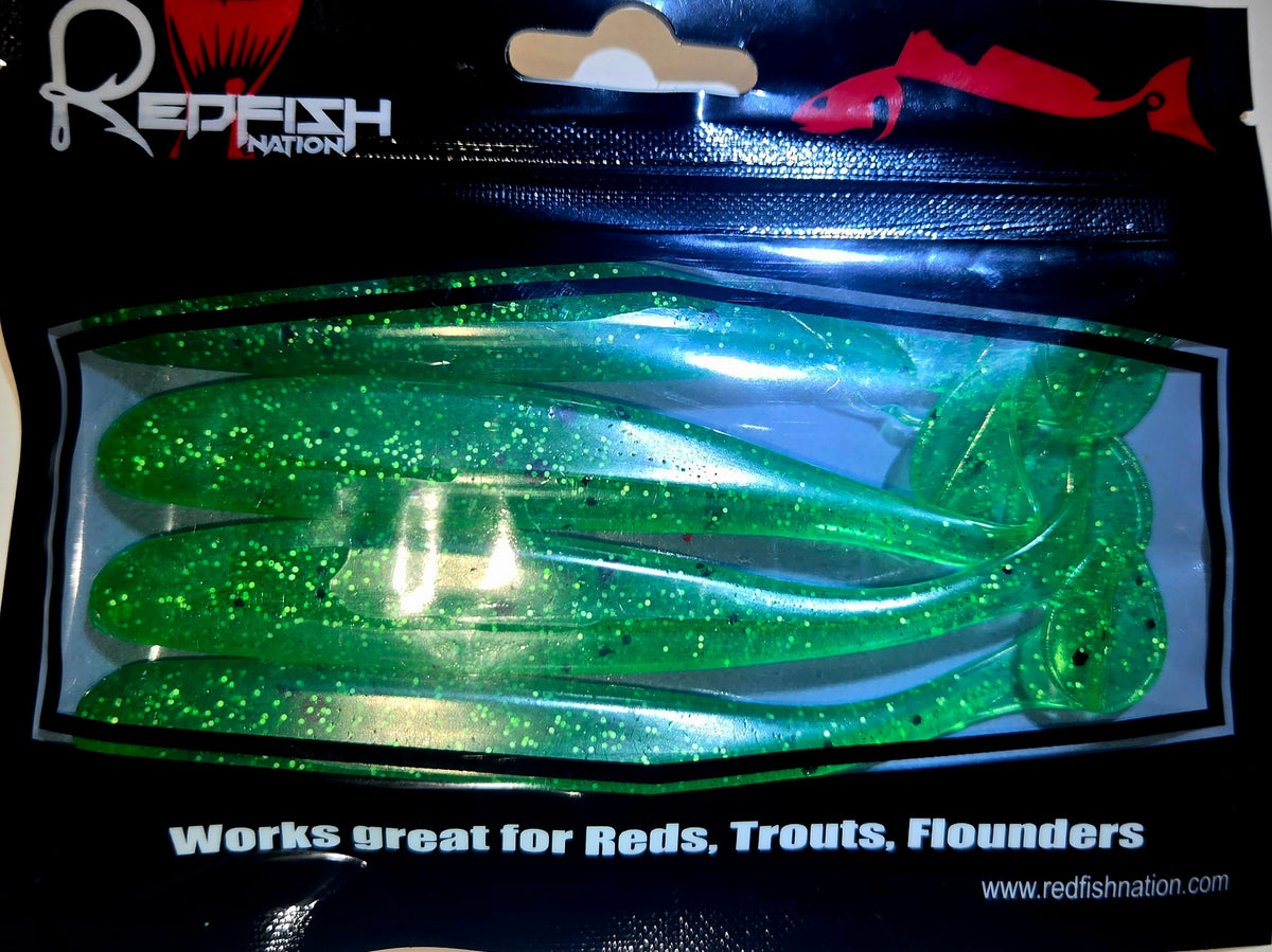Soft Plastic Paddle Tail Lures 4 3/4" Slim Shady - POX - Green
