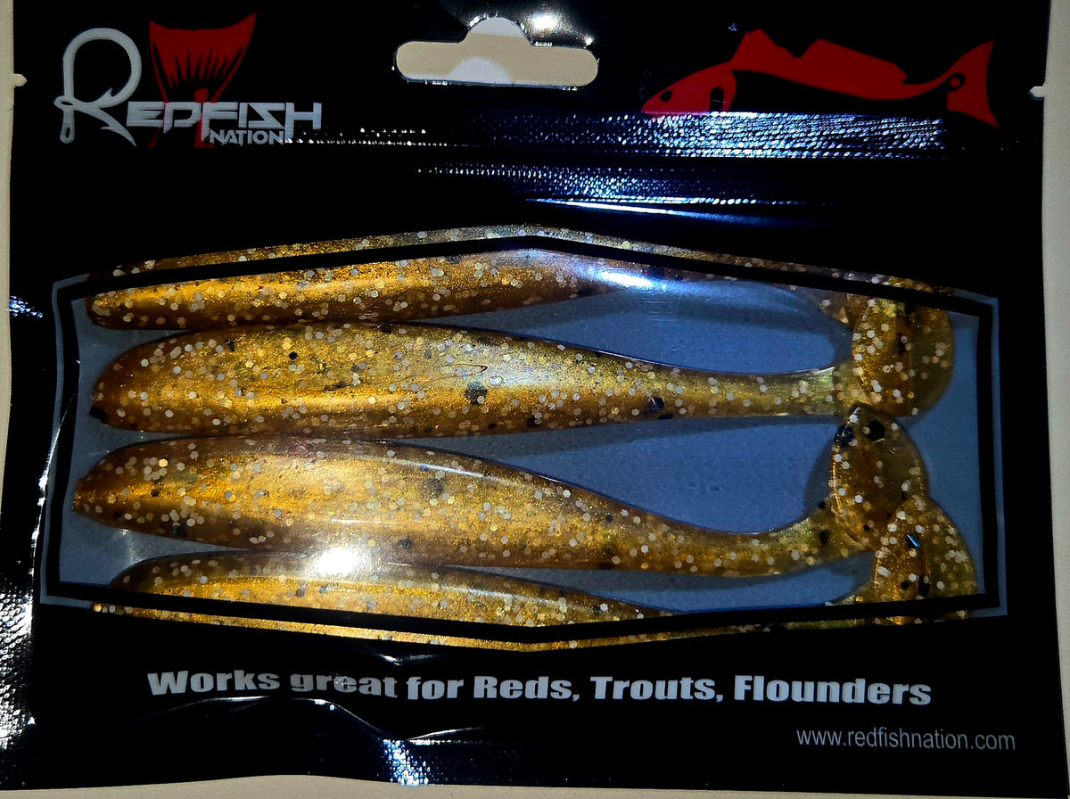 Soft Plastic Paddle Tail Lures 4 3/4" Slim Shady - POX - Gold