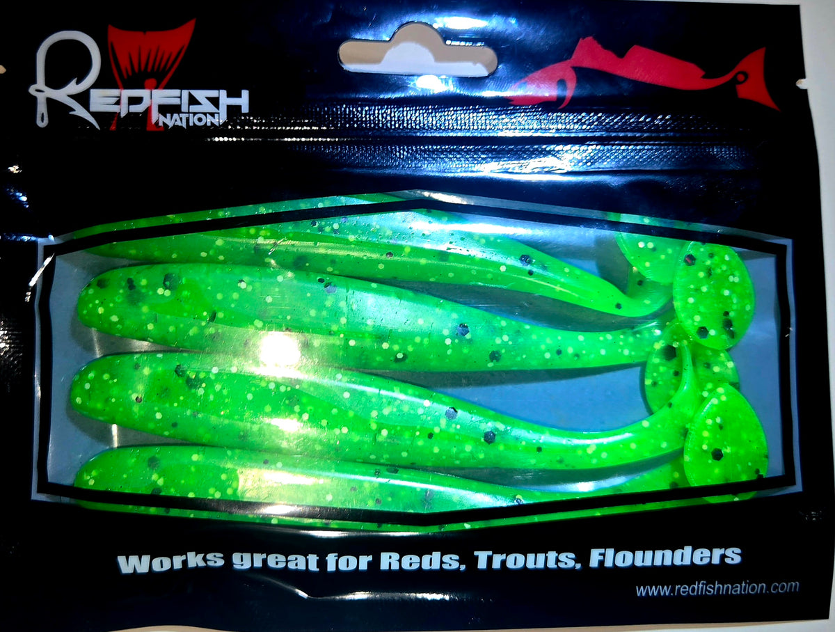 Soft Plastic Paddle Tail Lures 4 3/4" Slim Shady - POX - Lime Green