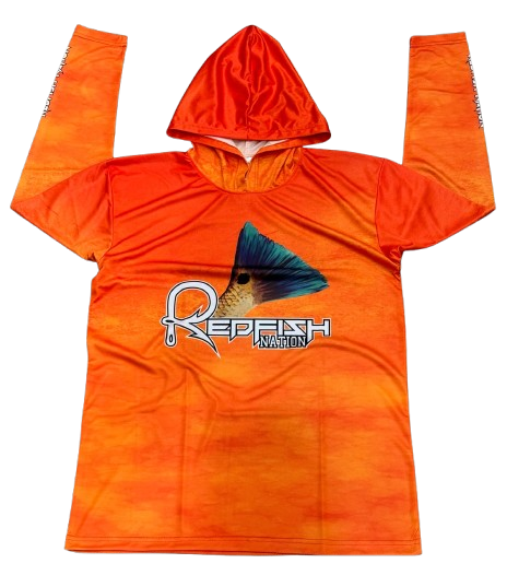 Redfish Nation Hooded Performance Orange Redfish Shirt