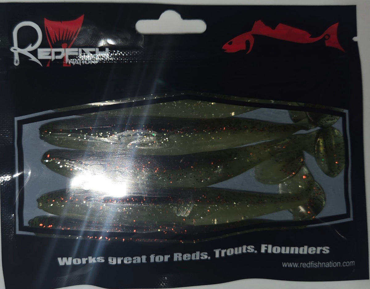 Soft Plastic Paddle Tail Lures 4 3/4"  -  Slim Shady - Black - Green
