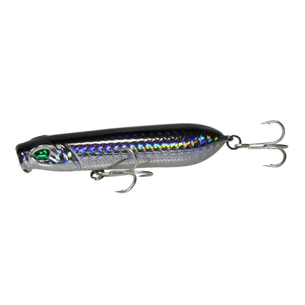 4" Small Popper Snake Head Black and Silver Lure