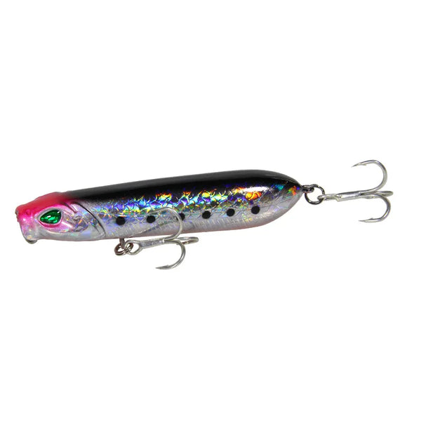 4" Small Popper Snake Head Black and Silver Pink head Lure